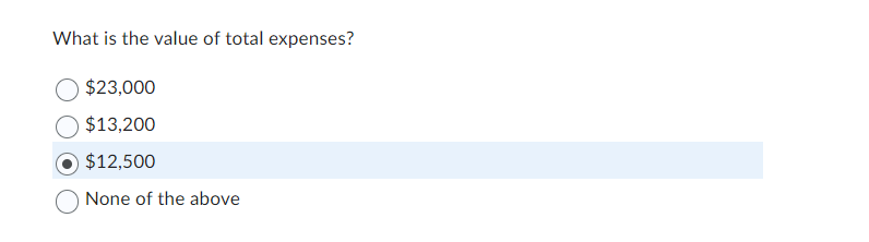 What is the value of total expenses?
$23,000
$13,200
$12,500
None of the above