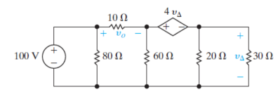 100 V
10 Ω
Α
+ να
80 Ω
AUS
60 Ω
+
20Ω v^{30Ω