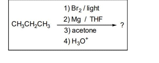 1) Br, / light
2) Mg / THF
CH;CH,CH3
?
3) acetone
4) H3O*
