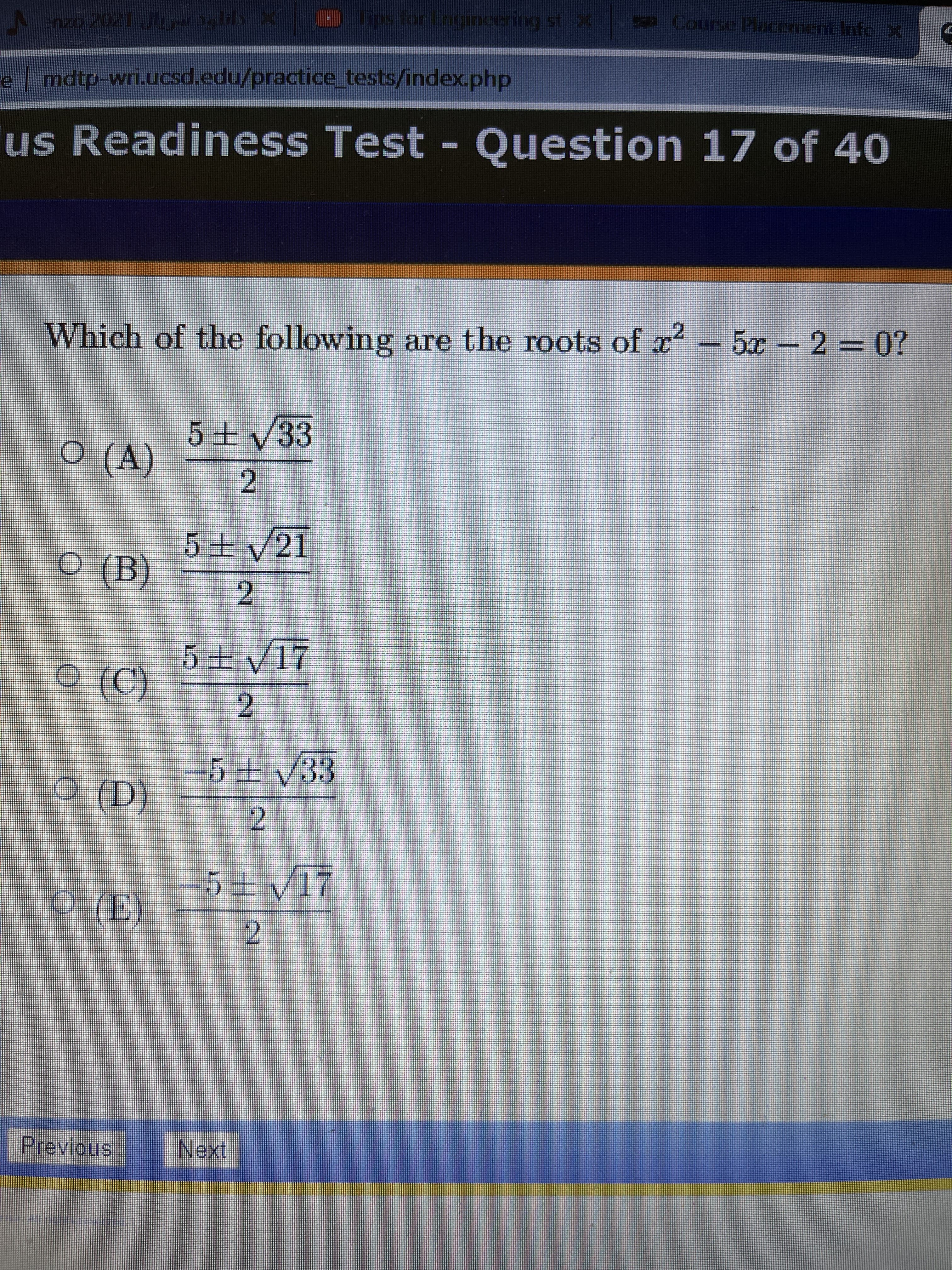 Which of the following are the roots of x
-5x-2 = 07
