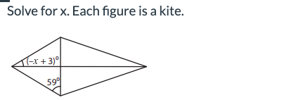 Solve for x. Each figure is a kite.
1-x+3)⁰
59%