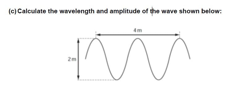 (c) Calculate the wavelength and amplitude of the wave shown below:
4m
mm
2m