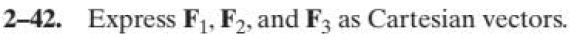 2-42. Express F₁, F2, and F3 as Cartesian vectors.