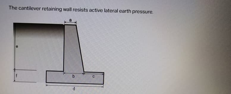 The cantilever retaining wall resists active lateral earth pressure.
b
