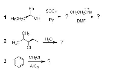 Ph
CH;CHONA
?
SOCŁ
1 H;CHC
он
Ру
DMF
ÇH3
HO
?
2 H;C
ČI
CH;CI
?
AIC 3
3
2.
