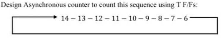 Design Asynchronous counter to count this sequence using T F/Fs:
14 – 13 – 12- 11- 10 - 9-8-7-6
