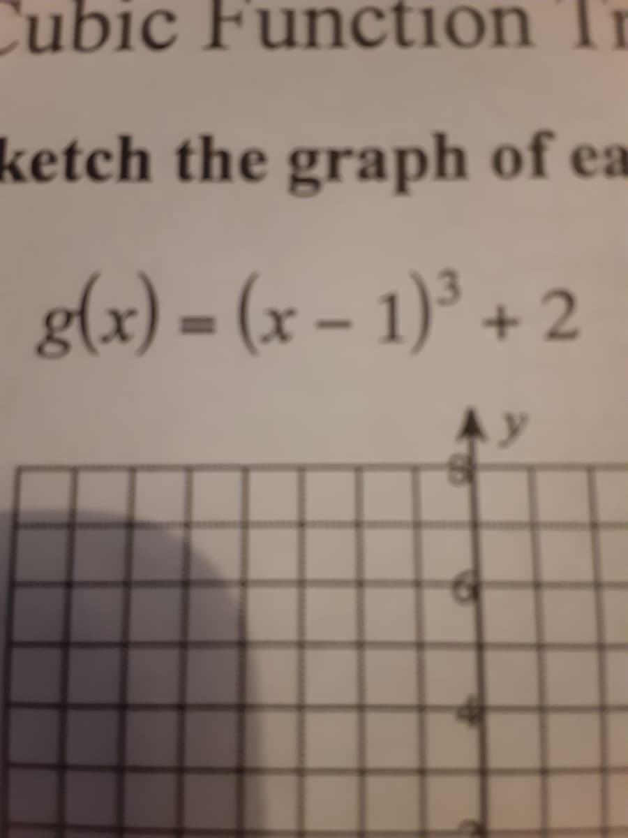 Cubic Function Tr
ketch the graph of ea
g(x) = (x – 1)³ + 2
%3D
AY
